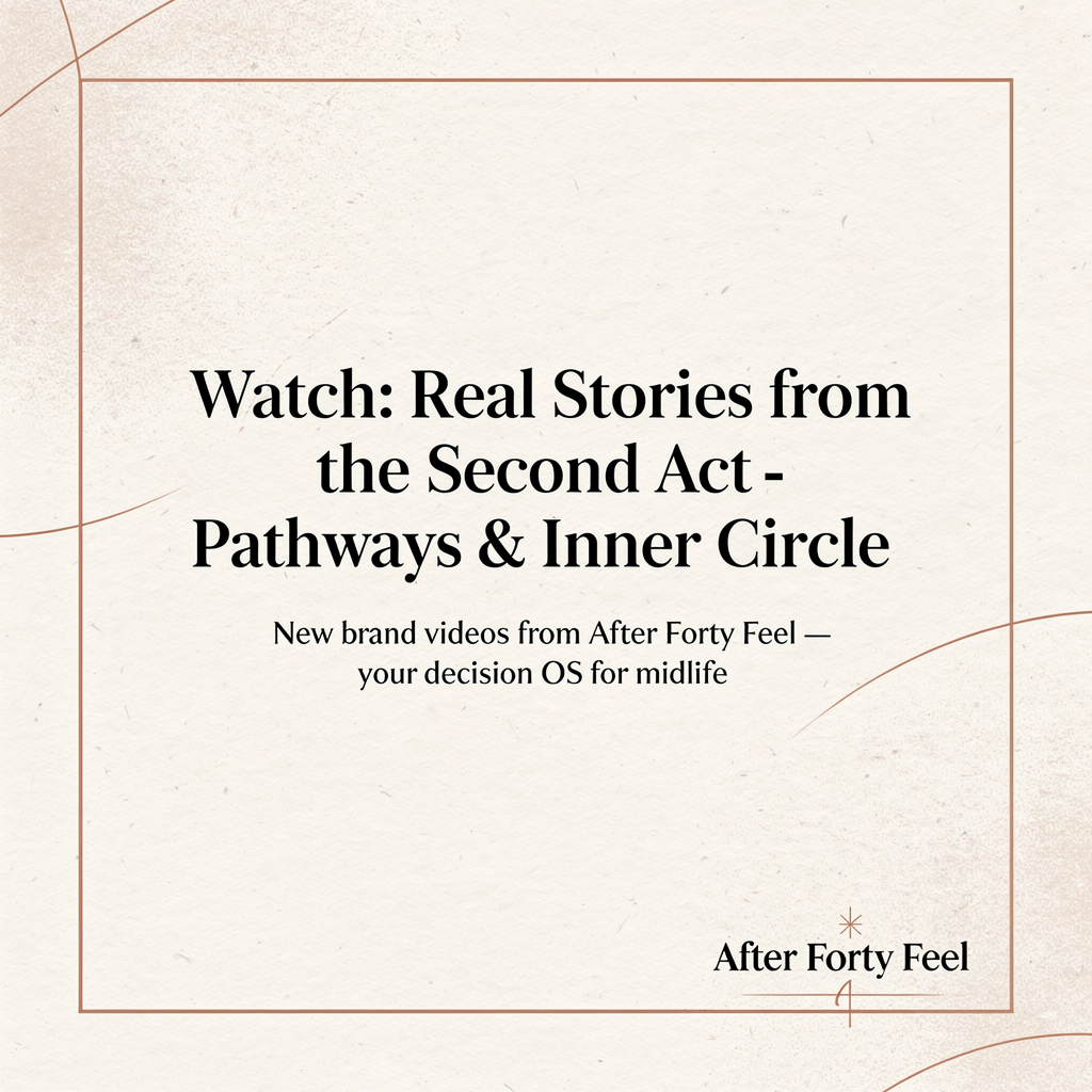 After Forty Feel social promo graphic for videos and Pathways